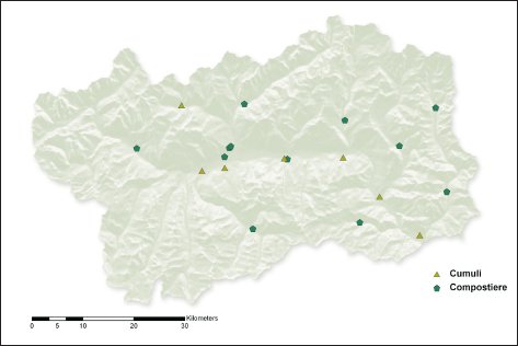 Distribuzione geografica di cumuli e compostiere in Valle d’Aosta