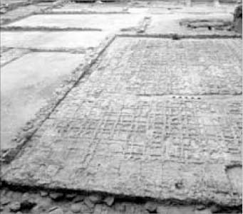 Villa romana in regione Consolata: particolare dell'impronta delle formelle pavimentali sul letto di malta di preparazione.