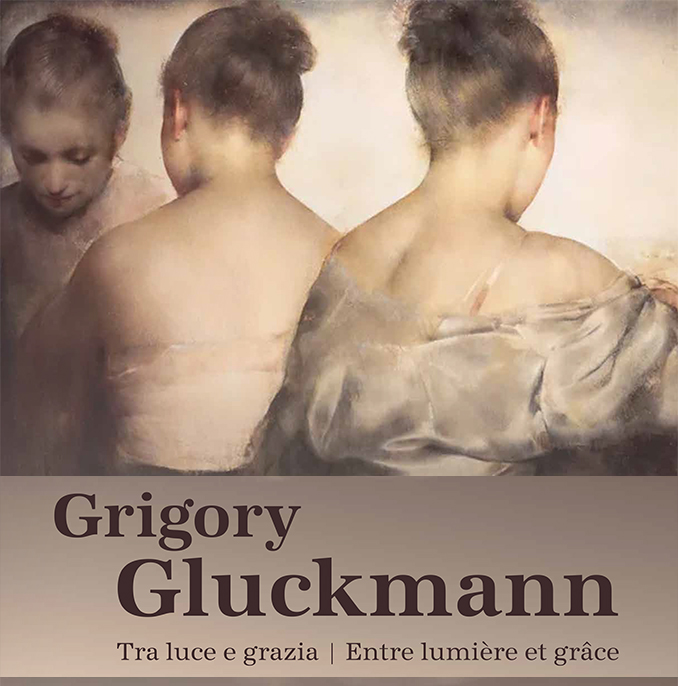 Immagine con il titolo della mostra e l'opera Composition, olio su tavola di Grigory Gluckmann