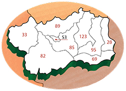 Distribuzione territoriale del numero di edifici analizzati nelle diverse Comunità Montane e nel Comune di Aosta