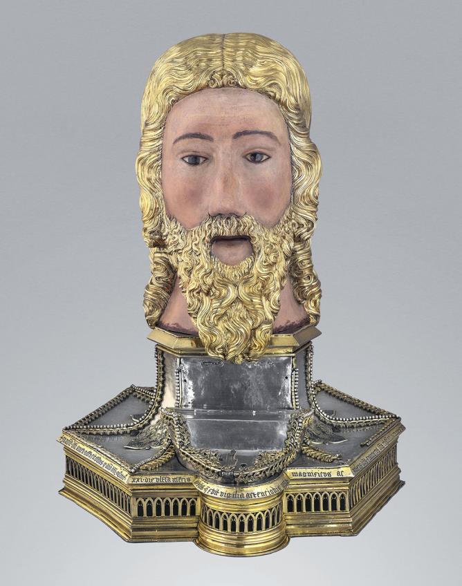 Georges de Bruges ou Jean de Malines, Tête reliquaire de la mandibule de saint Jean Baptiste, 1421, Aoste, Cathédrale, Musée du Trésor