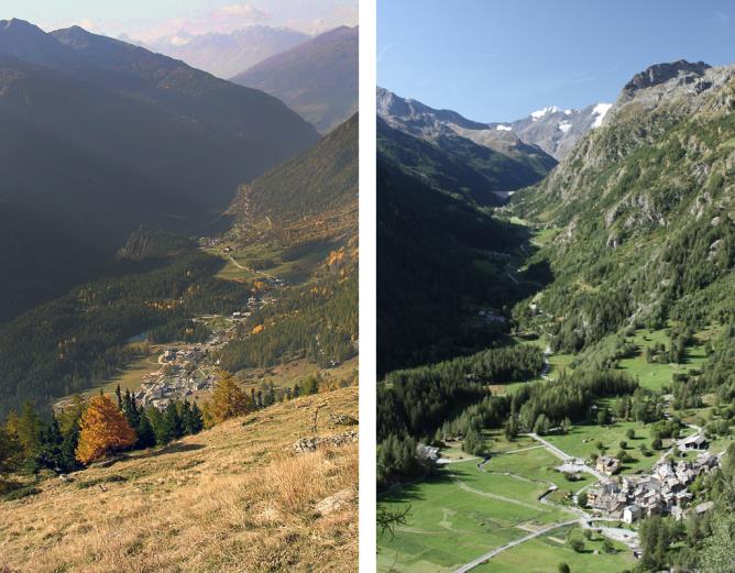 Bionaz et Oyace (à gauche) et Valgrisenche (à droite) : parties de vallées latérales.