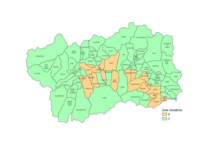 Comuni in Valle d’Aosta per zona climatica [Fonte: Elaborazione dati da D.P.R. 412 del 26/08/1993]