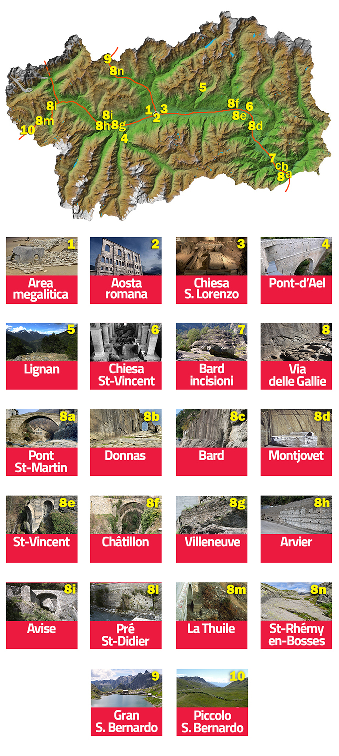 Mappa siti archeologici Valle d'Aosta